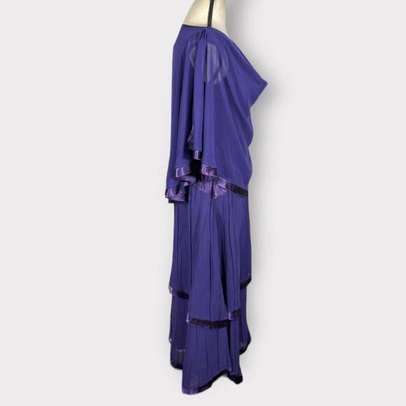 Komarov Chiffon Capelet Charmeuse Midi Dress Women's Small Purple 3/4 Sleeve - Picture 6 of 11